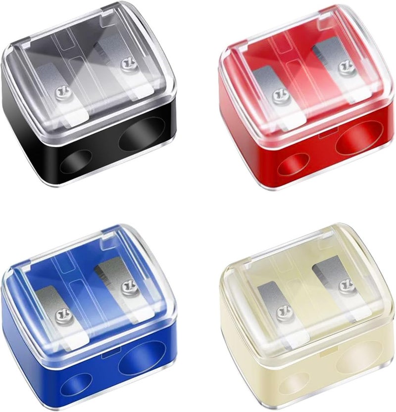 CUTEABC Makeup Pencil Sharpener, 4 Pack Dual Hole Cosmetic Pencil Sharpener for Lip Liner Eyeliner and Brow Pencils, Cosmetic Manual Tools for Women and Makeup Artists,Stainless Steel Blades and Plastic Cover - Image 1